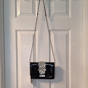 Rachel and Zoe Patent Leather Crossbody Bag with Crystal Accent - Black.